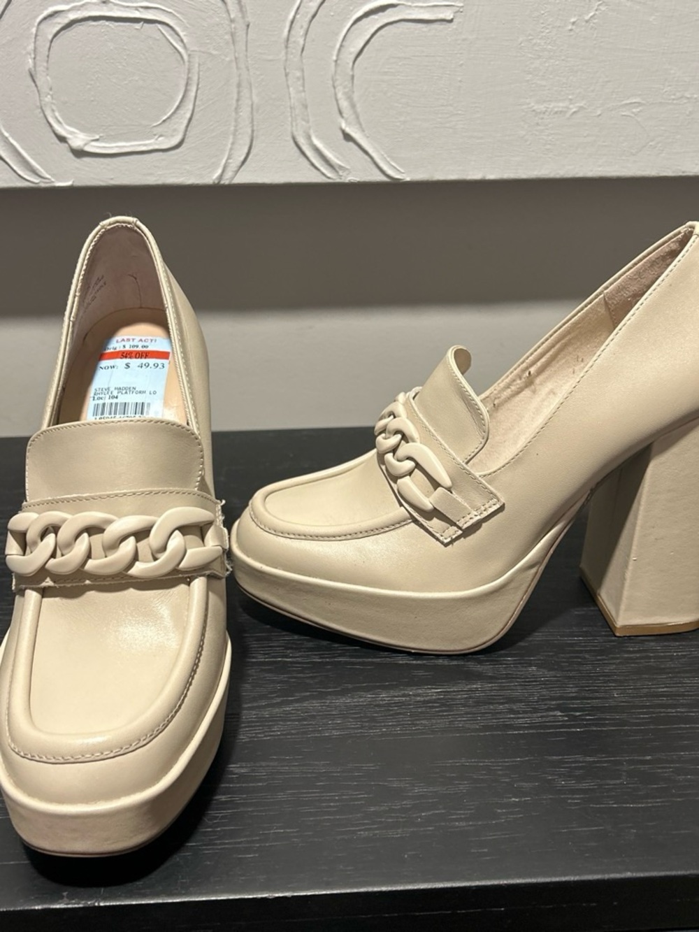 Steve Madden Cream Platform Chain Loafer Heels